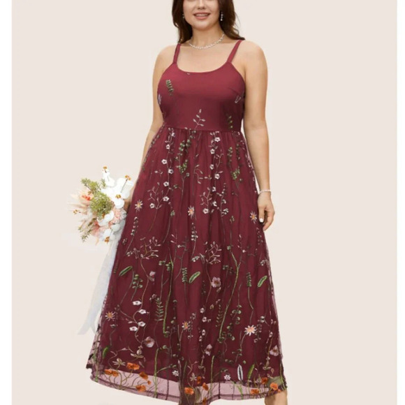 BloomChic U Neck Floral Embroidered Mesh Cami Dress - Picture 2 of 5